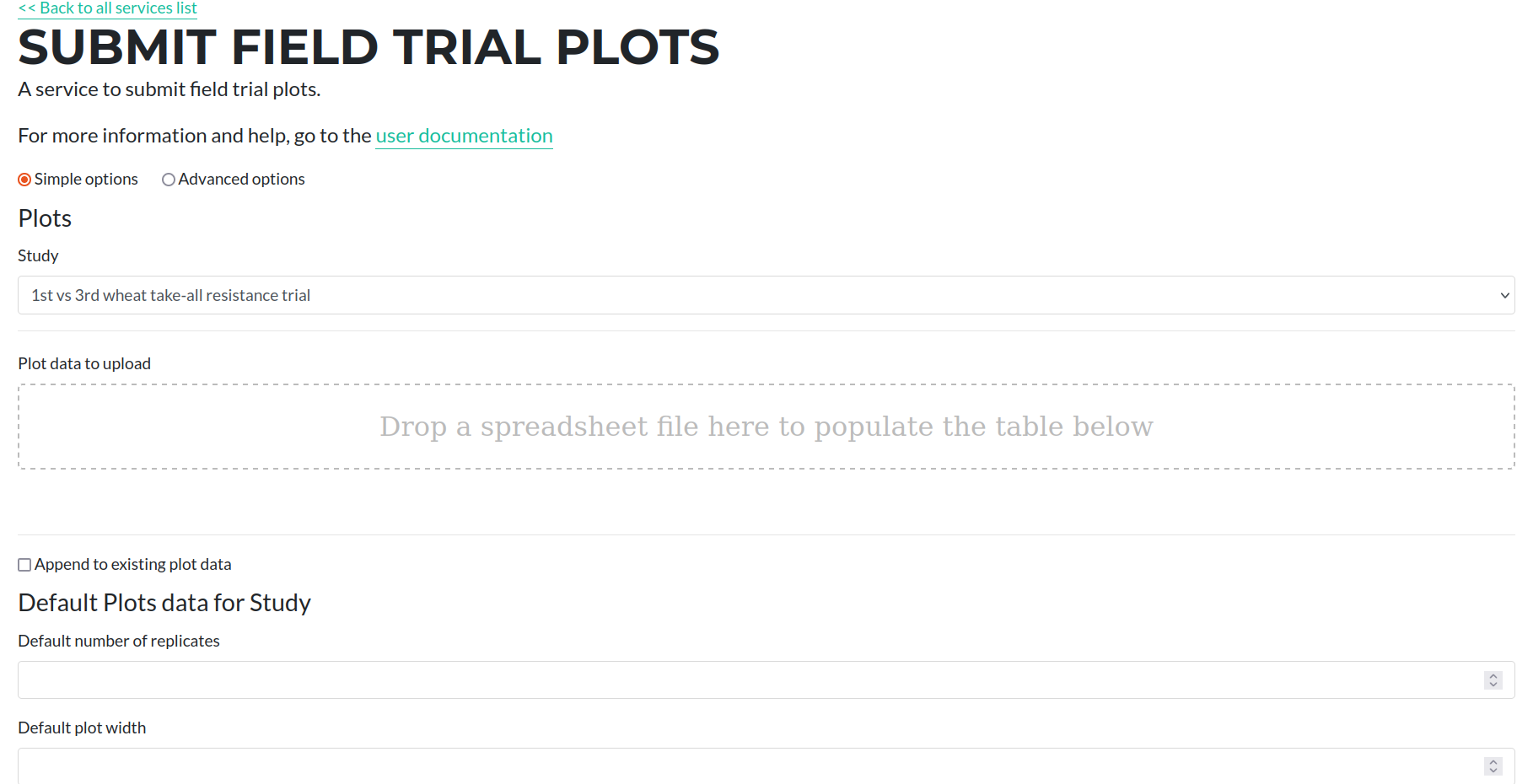 The form for submitting field trial plots